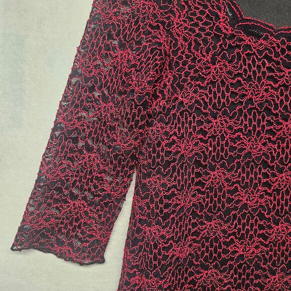 Christopher & Banks Red and Black Lace 3/4 sleeve blouse - Picture 2 of 7